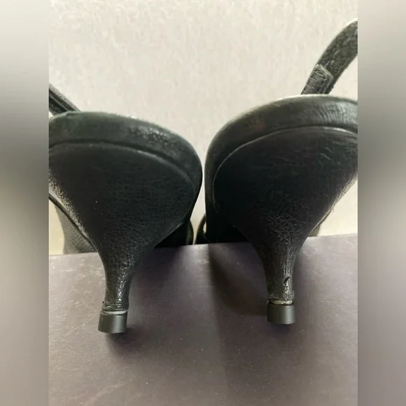 Prada Black Pointed Toe Slingback Heels with Buckle Accent - Picture 7 of 12
